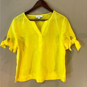 CHARTER CLUB Luxury Women's 100% Linen Tie-Cuff Top in Yellow, PM, Summer Beachy